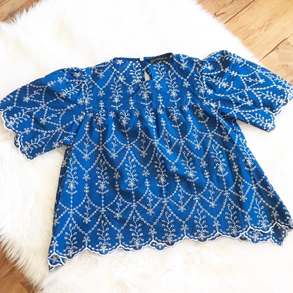 Zara Tops - Zara Woman Blue Eyelet Cropped Blouse